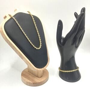 18k Gold Plated Diamond Cut Necklace Bracelet Set 4mm Anniversary Birthday Gift